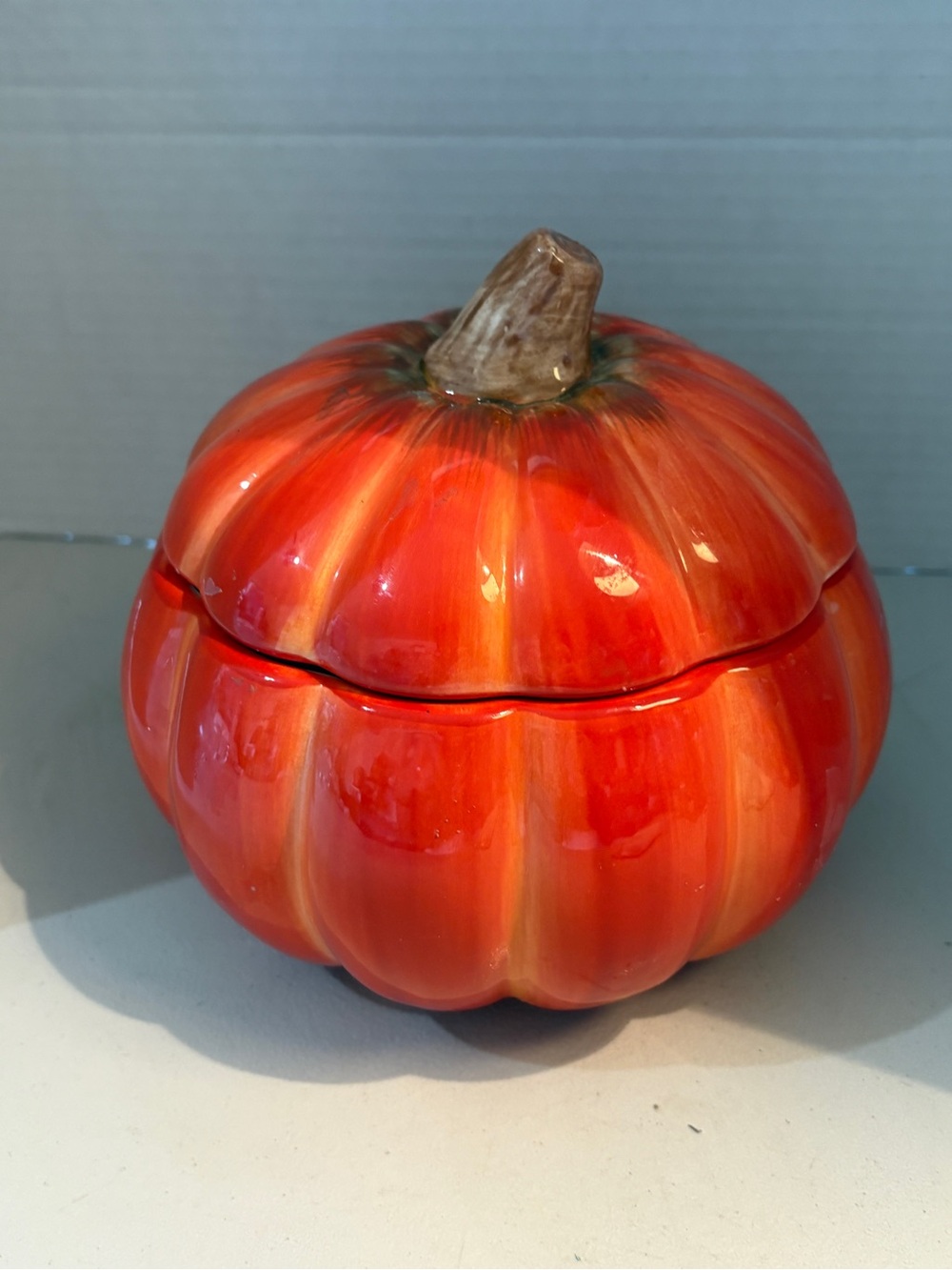 Ceramic Pumpkin Lidded Dish - Bright Orange FTD